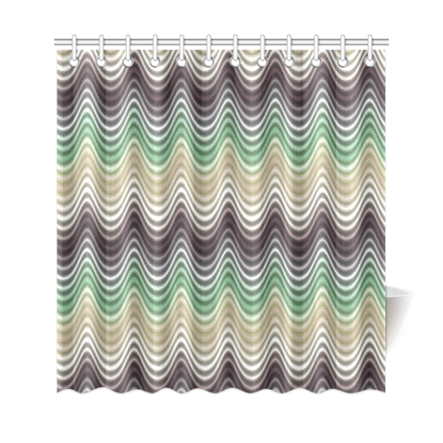Burgundy Green Beige Waves Shower Curtain 69"x72"