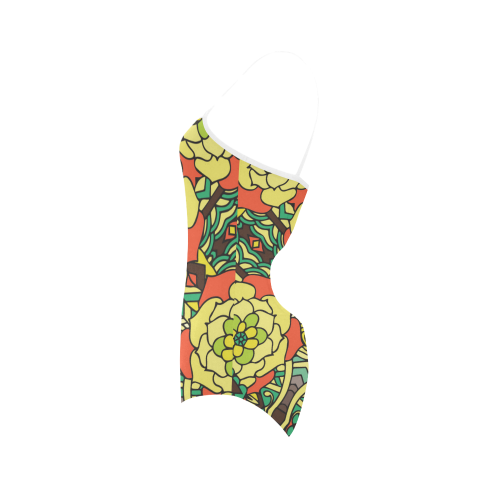 Mariger, Retro Yellow orange and green rose Strap Swimsuit ( Model S05)