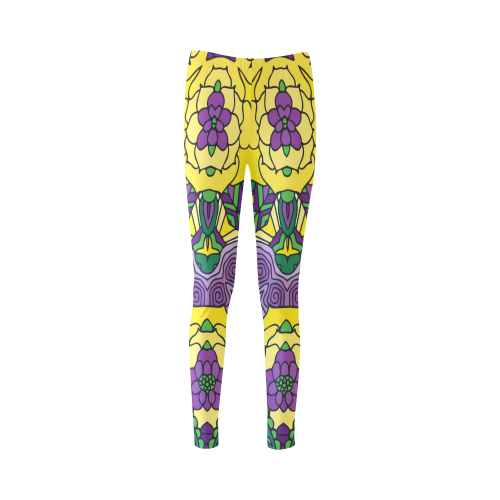 Mariager, Mardi Gras yellow purple green Cassandra Women's Leggings (Model L01)