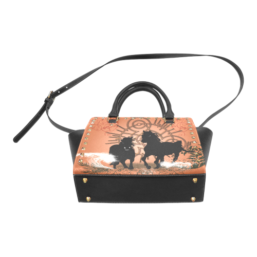 Black horses Rivet Shoulder Handbag (Model 1645)