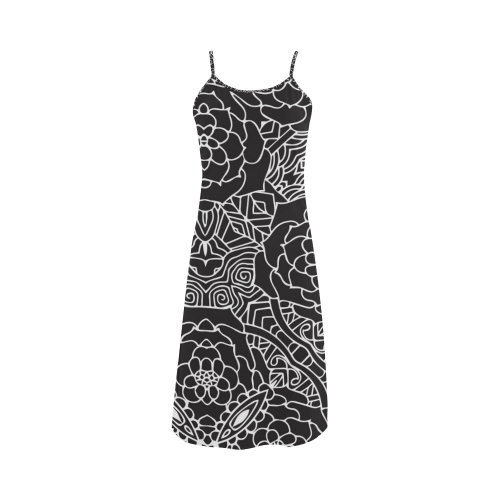 Mariager-Black & White- rose flowers Alcestis Slip Dress (Model D05)