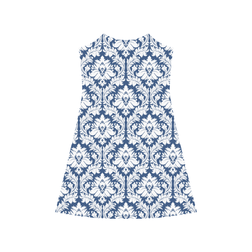 damask pattern navy blue and white Alcestis Slip Dress (Model D05)