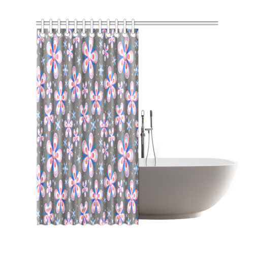 Red White Blue Flowers Shower Curtain 69"x72"