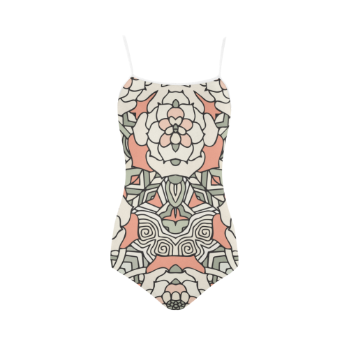 Mariager, vintage pink rose flowers Strap Swimsuit ( Model S05)