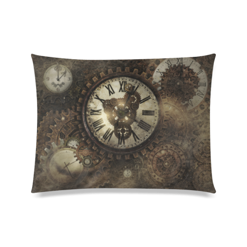 Vintage Steampunk Clocks Custom Zippered Pillow Case 20"x26"(Twin Sides)