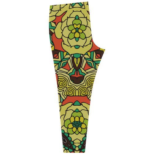 Mariger, Retro Yellow orange and green rose Cassandra Women's Leggings (Model L01)