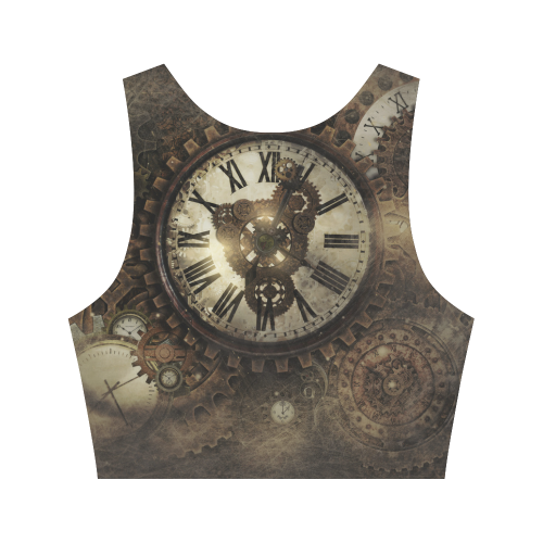 Vintage Steampunk Clocks Women's Crop Top (Model T42)