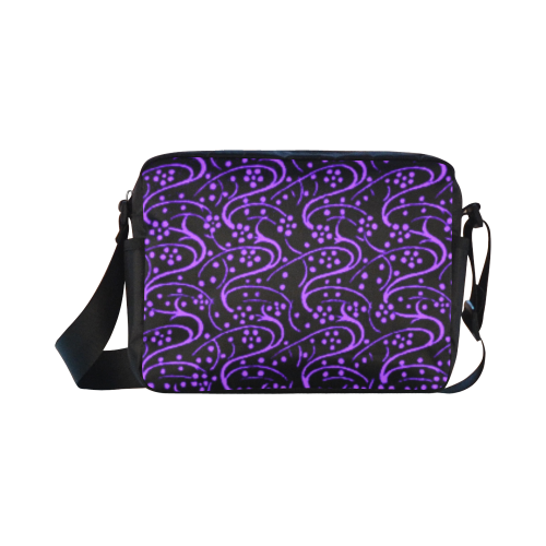 Vintage Swirl Floral Purple Black Classic Cross-body Nylon Bags (Model 1632)