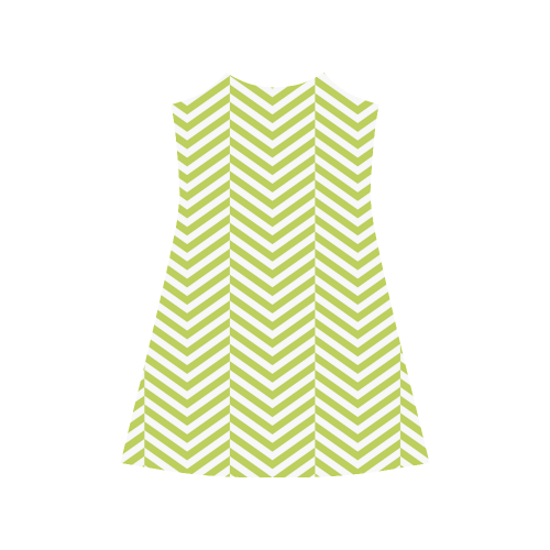 spring green and white classic chevron pattern Alcestis Slip Dress (Model D05)