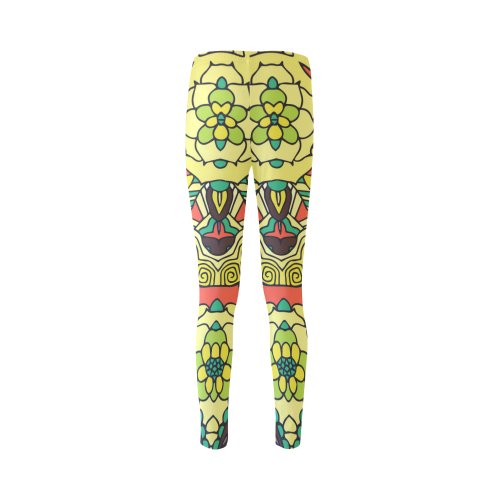 Mariger, Retro Yellow orange and green rose Cassandra Women's Leggings (Model L01)