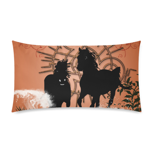 Black horses Rectangle Pillow Case 20"x36"(Twin Sides)
