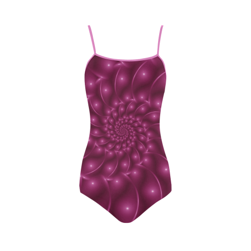 Glossy Plum Pink Spiral Fractal Strap Swimsuit ( Model S05)