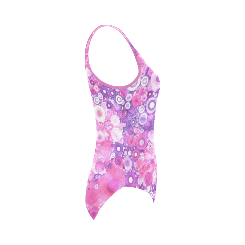 lovely allover ring shapes flowers hot  pink Vest One Piece Swimsuit (Model S04)
