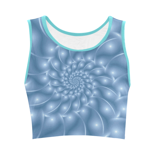 Glossy Light Blue Spiral Fractal Women's Crop Top (Model T42)