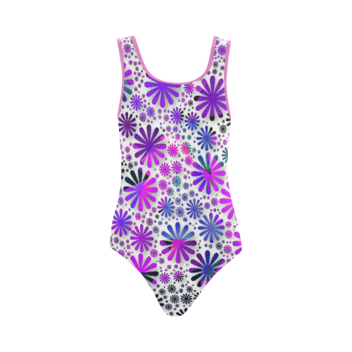 lovely allover flower shapes pink Vest One Piece Swimsuit (Model S04)