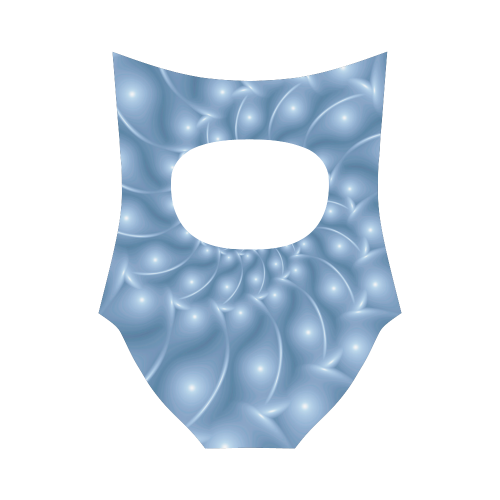 Glossy Light Blue Spiral Fractal Strap Swimsuit ( Model S05)