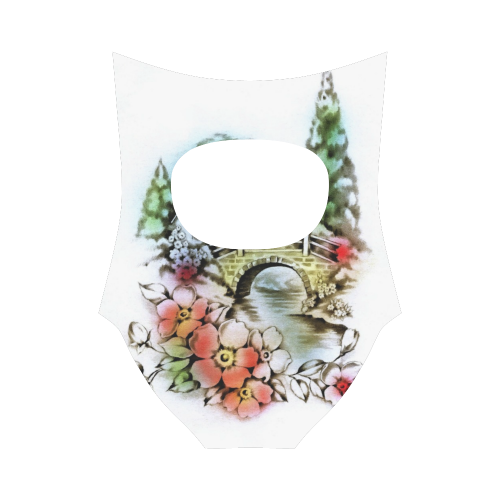 Vintage Home and Flower Garden with Bridge Strap Swimsuit ( Model S05)