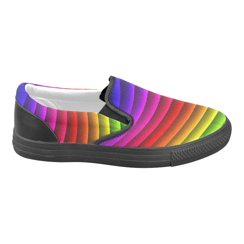 Glossy Rainbow Stripes Women's Unusual Slip-on Canvas Shoes (Model 019)