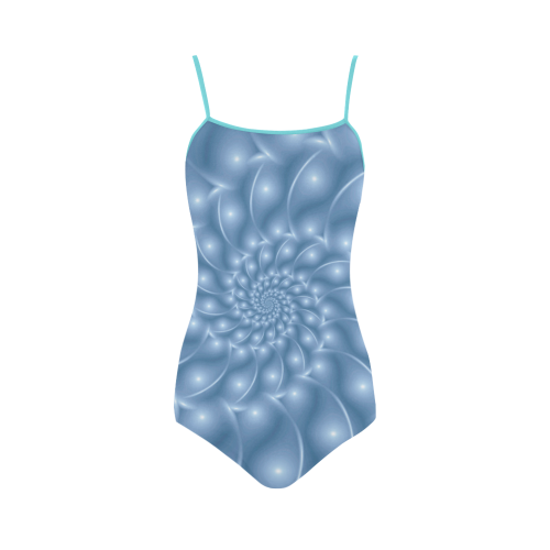 Glossy Light Blue Spiral Fractal Strap Swimsuit ( Model S05)
