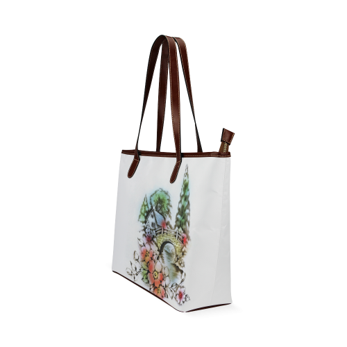 Vintage Home and Flower Garden with Bridge Shoulder Tote Bag (Model 1646)