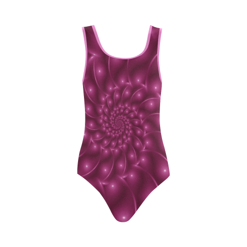 Glossy Plum Pink Spiral Fractal Vest One Piece Swimsuit (Model S04)