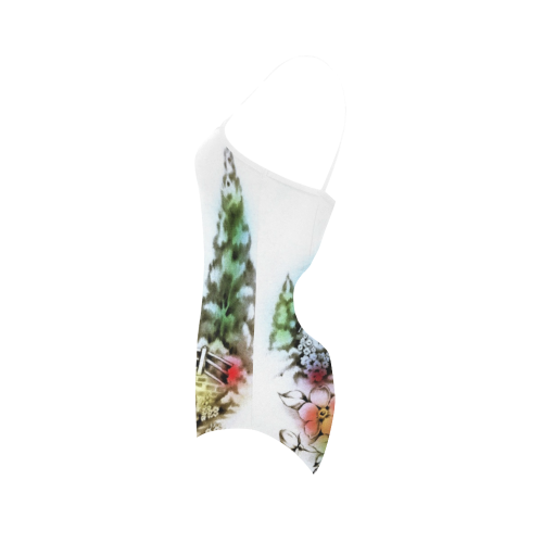 Vintage Home and Flower Garden with Bridge Strap Swimsuit ( Model S05)