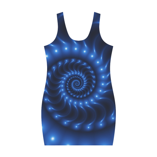 Glossy Blue Spiral Fractal Medea Vest Dress (Model D06)