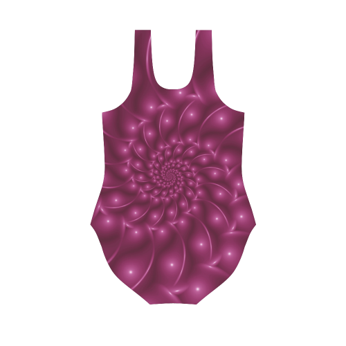 Glossy Plum Pink Spiral Fractal Vest One Piece Swimsuit (Model S04)