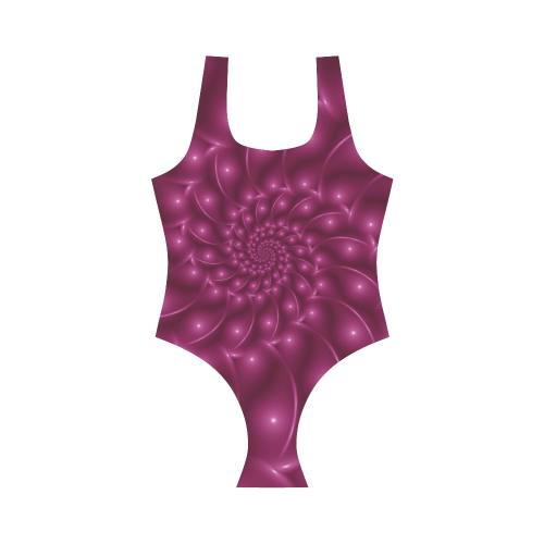 Glossy Plum Pink Spiral Fractal Vest One Piece Swimsuit (Model S04)