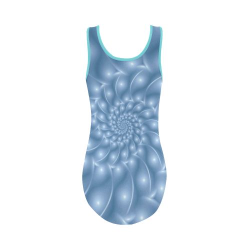 Glossy Light Blue Spiral Fractal Vest One Piece Swimsuit (Model S04)