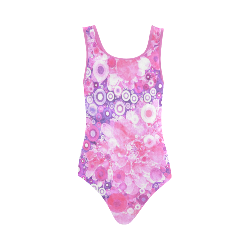 lovely allover ring shapes flowers hot  pink Vest One Piece Swimsuit (Model S04)