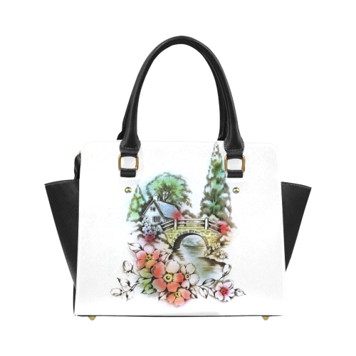 Vintage Home and Flower Garden with Bridge Classic Shoulder Handbag (Model 1653)