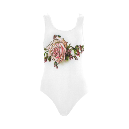 Vintage Rose Floral Vest One Piece Swimsuit (Model S04)