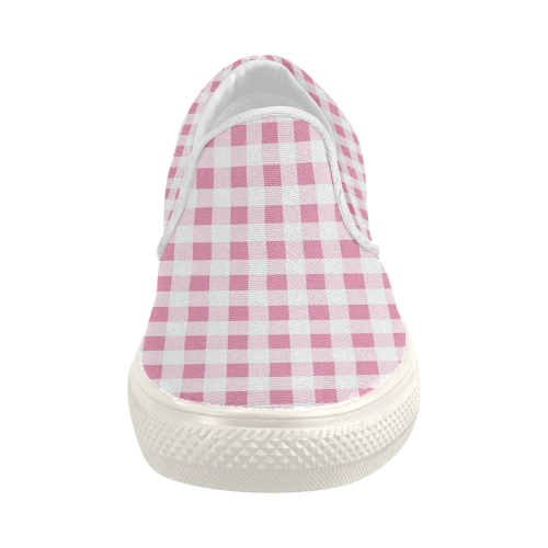 Petal Pink Gingham Women's Slip-on Canvas Shoes (Model 019)