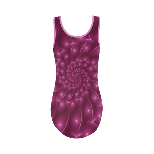 Glossy Plum Pink Spiral Fractal Vest One Piece Swimsuit (Model S04)