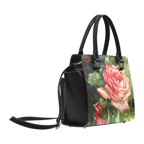 Vintage Vase and Pink Roses Classic Shoulder Handbag (Model 1653)