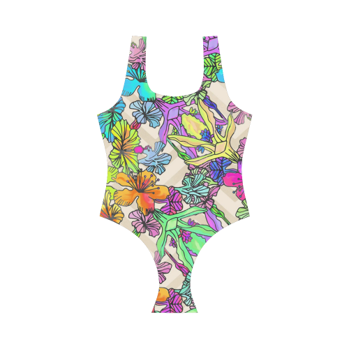 Floral20151020 Vest One Piece Swimsuit (Model S04)