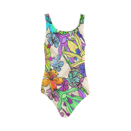 Floral20151020 Vest One Piece Swimsuit (Model S04)