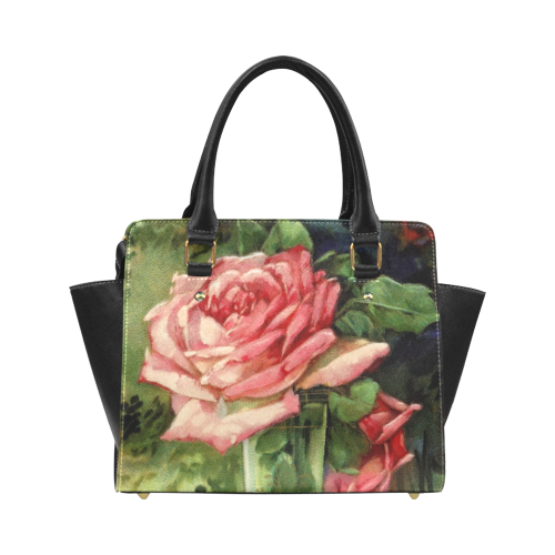 Vintage Vase and Pink Roses Classic Shoulder Handbag (Model 1653)