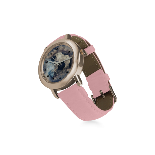 Abstract Blue Grunge Soccer Women's Rose Gold Leather Strap Watch(Model 201)