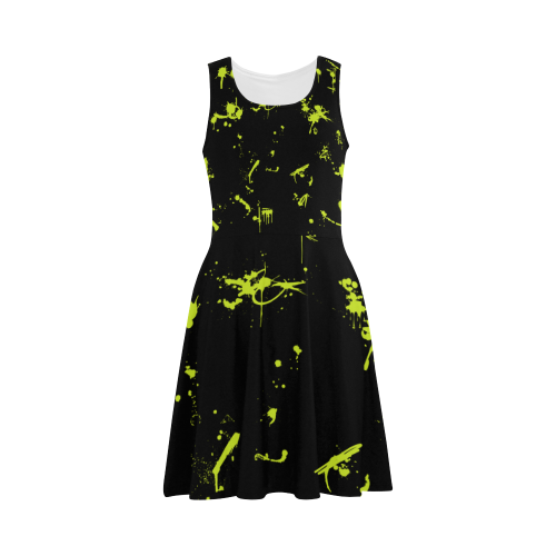 Paint splatters apple green black VAS2 Atalanta Sundress (Model D04)