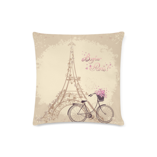Romantic postcard from Paris. Eiffel Tower and bicycle Custom Zippered Pillow Case 16"x16" (one side)