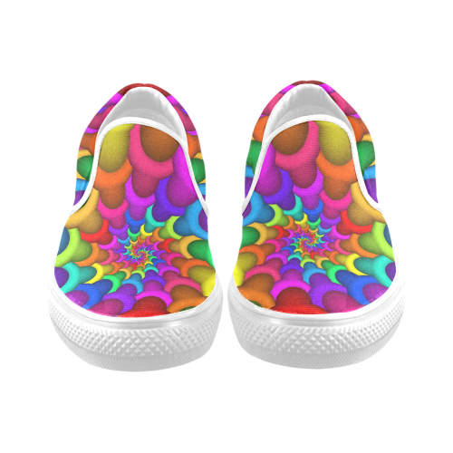 Psychedelic Rainbow Spiral Women's Unusual Slip-on Canvas Shoes (Model 019)