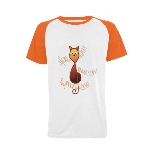 Treble Clef Cat Men's Raglan T-shirt Big Size (USA Size) (Model T11)