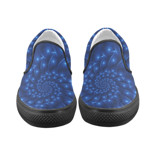 Digital Art Glossy Blue Spiral Fractal Men's Unusual Slip-on Canvas Shoes (Model 019)