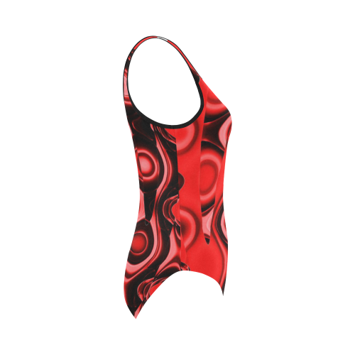 red and black abstract Vest One Piece Swimsuit (Model S04)