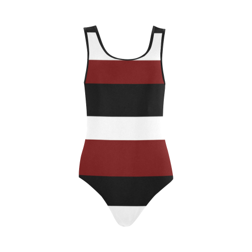 red white black stripes Vest One Piece Swimsuit (Model S04)