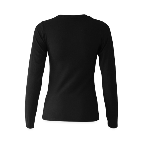Foliage Patchwork #8 - Jera Nour Smiley Single Leaf Black Sunny Women's T-shirt (long-sleeve) (Model T07)