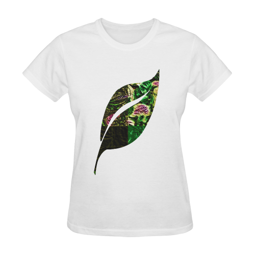 Foliage Patchwork #1 - Jera Nour Smiley Single Leaf White Sunny Women's T-shirt (Model T05)