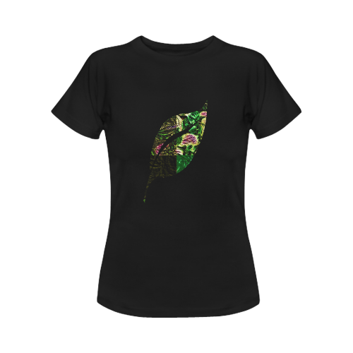 Foliage Patchwork #1 - Jera Nour Smiley Single Leaf Black Women's Classic T-Shirt (Model T17）